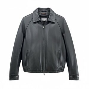 Wilsons Leather Motorcycle Biker Leather Jacket Mens Size L Black Full Zip